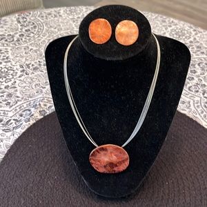 Chico’s Copper Colored Metal Pendant and Matching Earrings